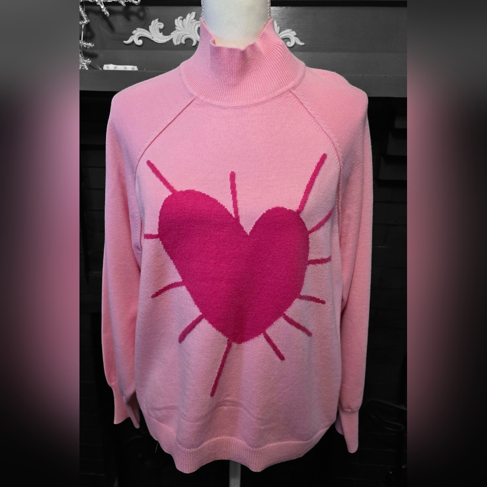 XO Kerri Rosenthal Pink Cowl Neck Sweater with Heart Design